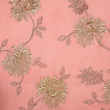 Aaira Gajari Viscose Georgette Embroidered Fabric in Jaal Pattern