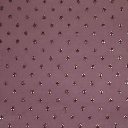 Kiraz Sequin Mauve Chanderi Embroidered Fabric in Buti Pattern