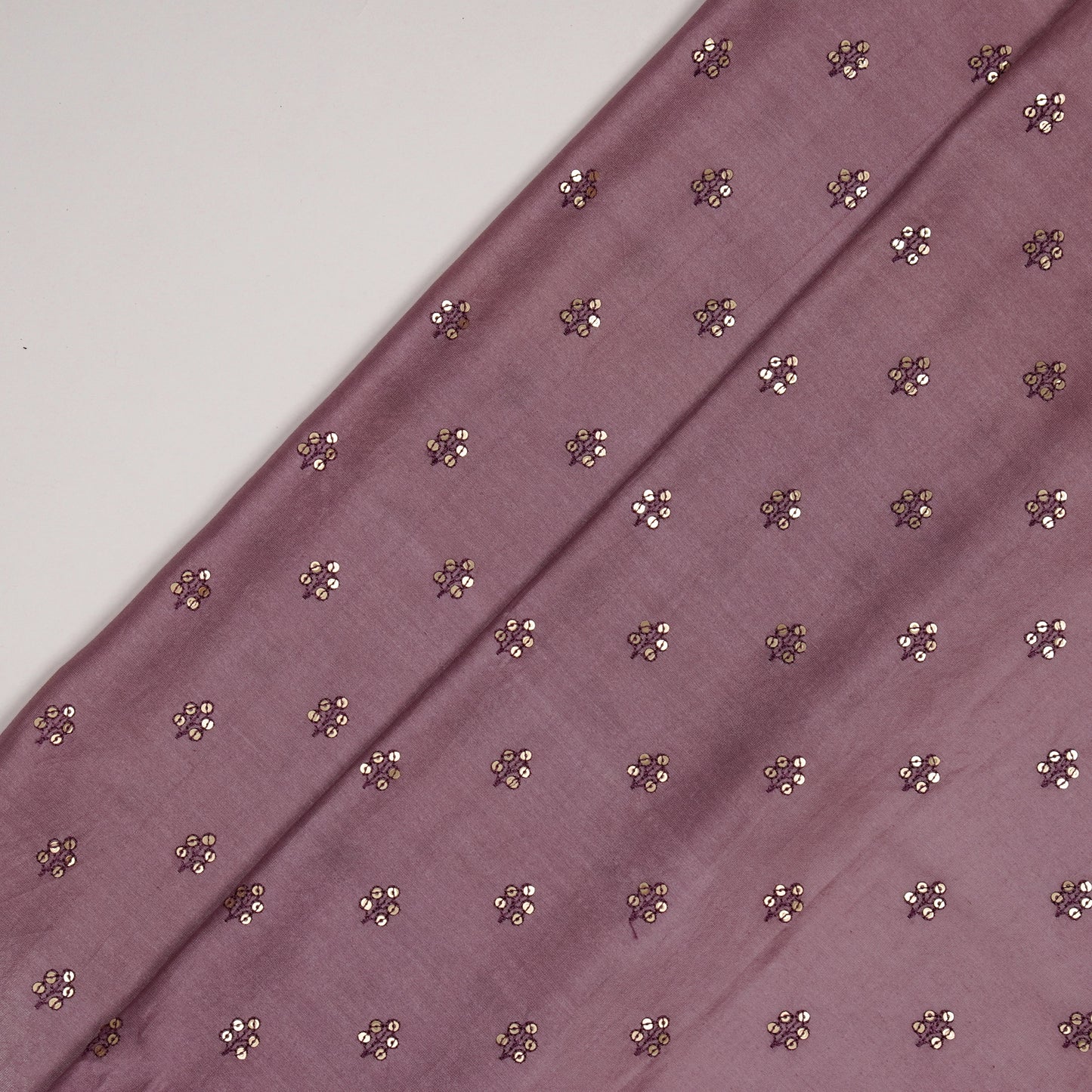 Kiraz Sequin Mauve Chanderi Embroidered Fabric in Buti Pattern