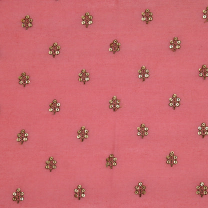 Kiraz Sequin Deep Pink Chanderi Embroidered Fabric in Buti Pattern