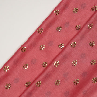 Kiraz Sequin Deep Pink Chanderi Embroidered Fabric in Buti Pattern