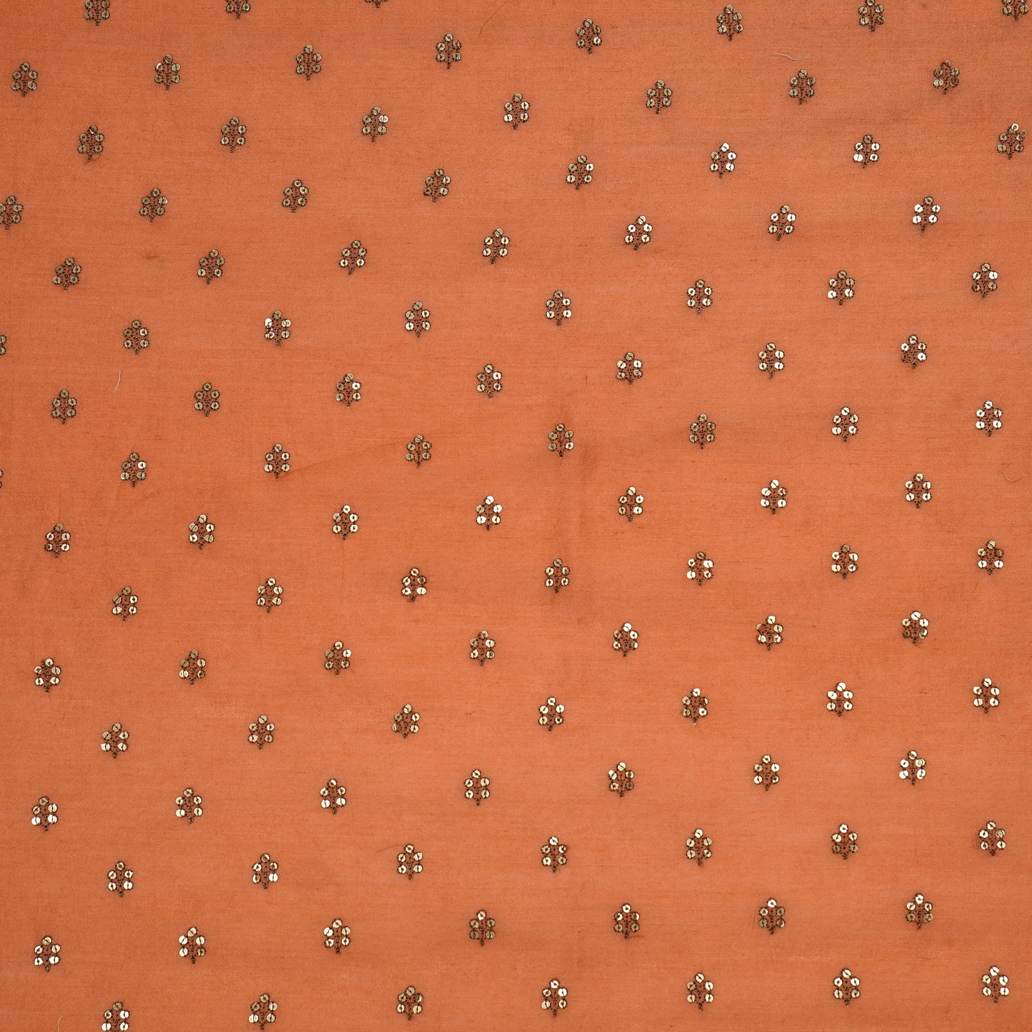 Kiraz Sequin Rust Chanderi Embroidered Fabric in Buti Pattern