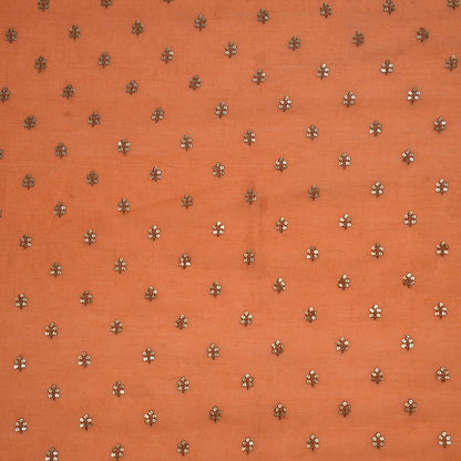 Kiraz Sequin Rust Chanderi Embroidered Fabric in Buti Pattern