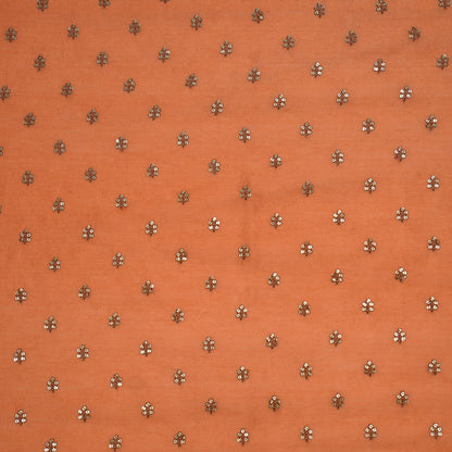 Kiraz Sequin Rust Chanderi Embroidered Fabric in Buti Pattern