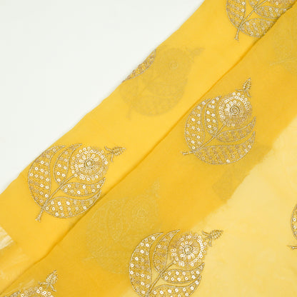 Sara Gold Viscose Georgette Embroidered Fabric in Buta Pattern