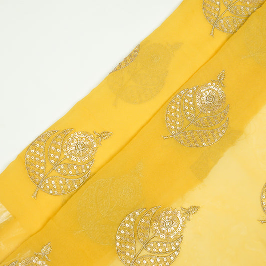 Sara Gold Viscose Georgette Embroidered Fabric in Buta Pattern