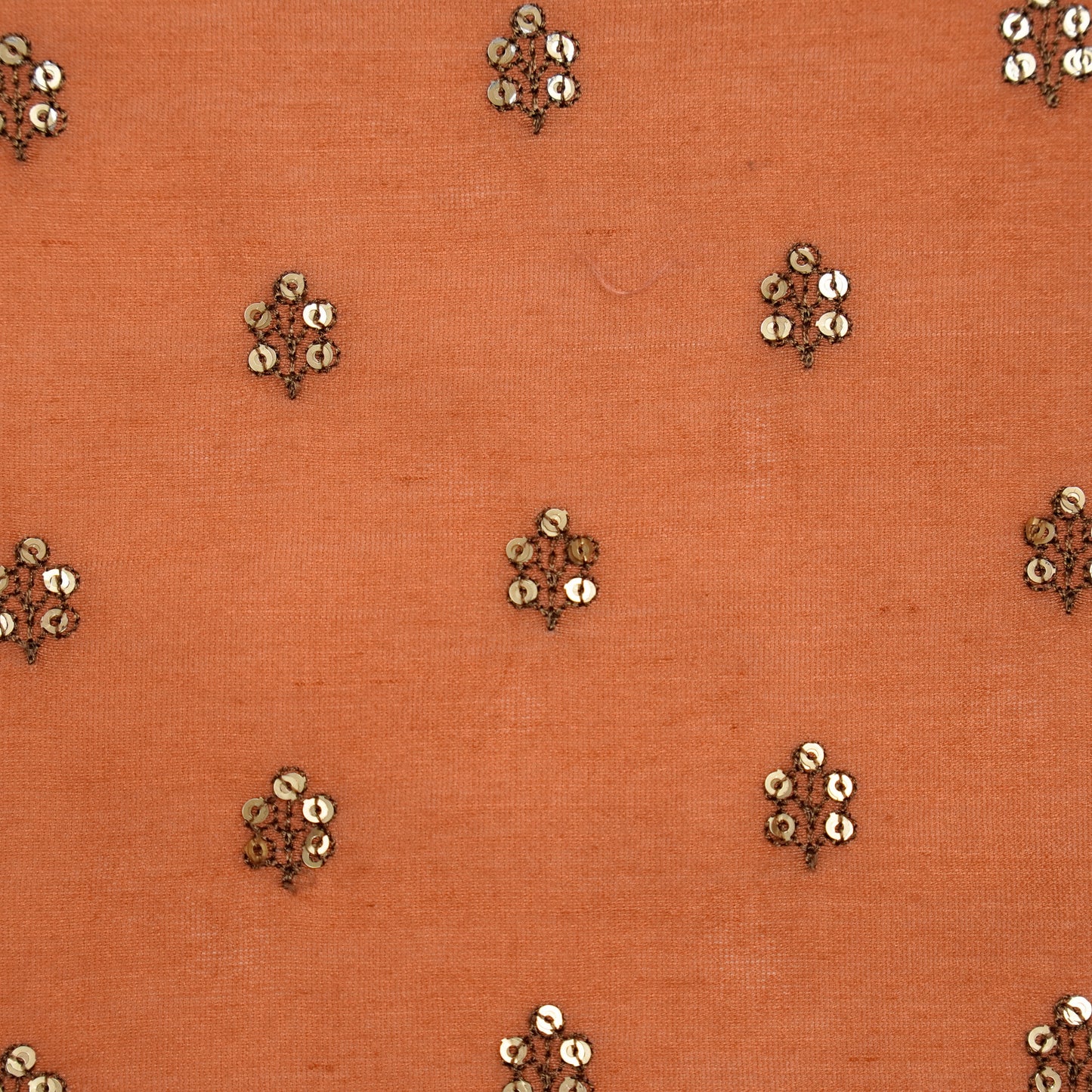 Kiraz Sequin Rust Chanderi Embroidered Fabric in Buti Pattern