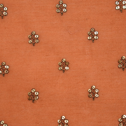 Kiraz Sequin Rust Chanderi Embroidered Fabric in Buti Pattern