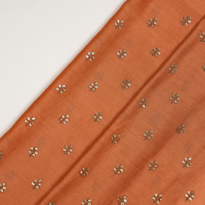 Kiraz Sequin Rust Chanderi Embroidered Fabric in Buti Pattern