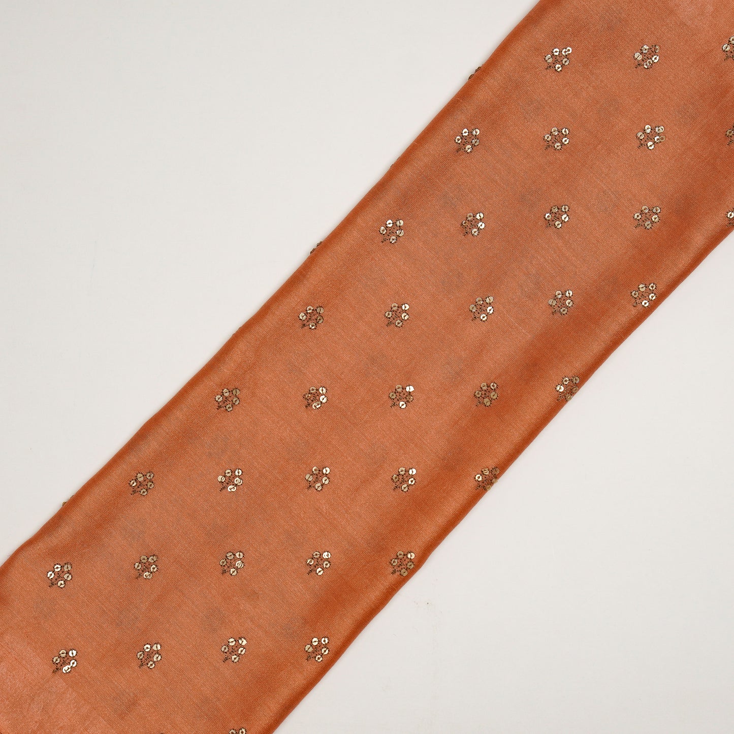 Kiraz Sequin Rust Chanderi Embroidered Fabric in Buti Pattern