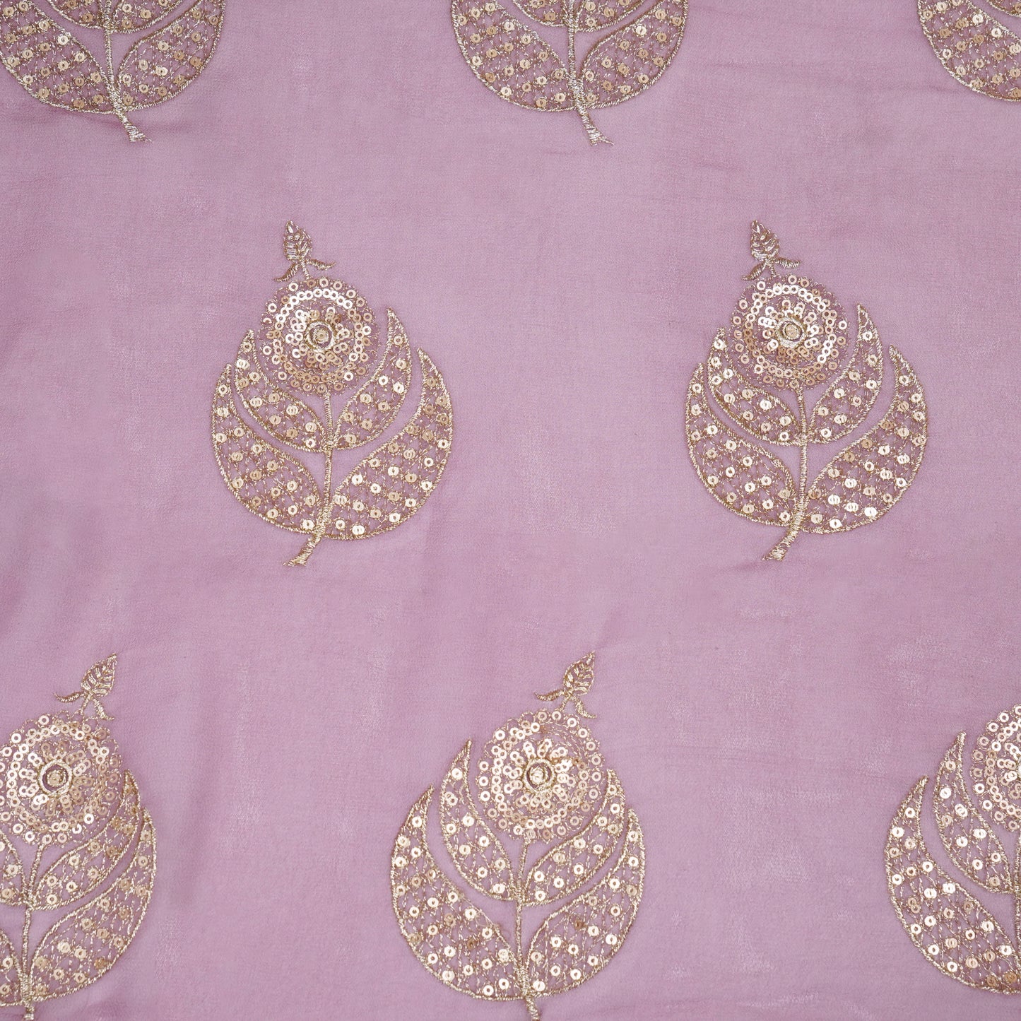 Sara Deep Mauve Viscose Georgette Embroidered Fabric in Buta Pattern