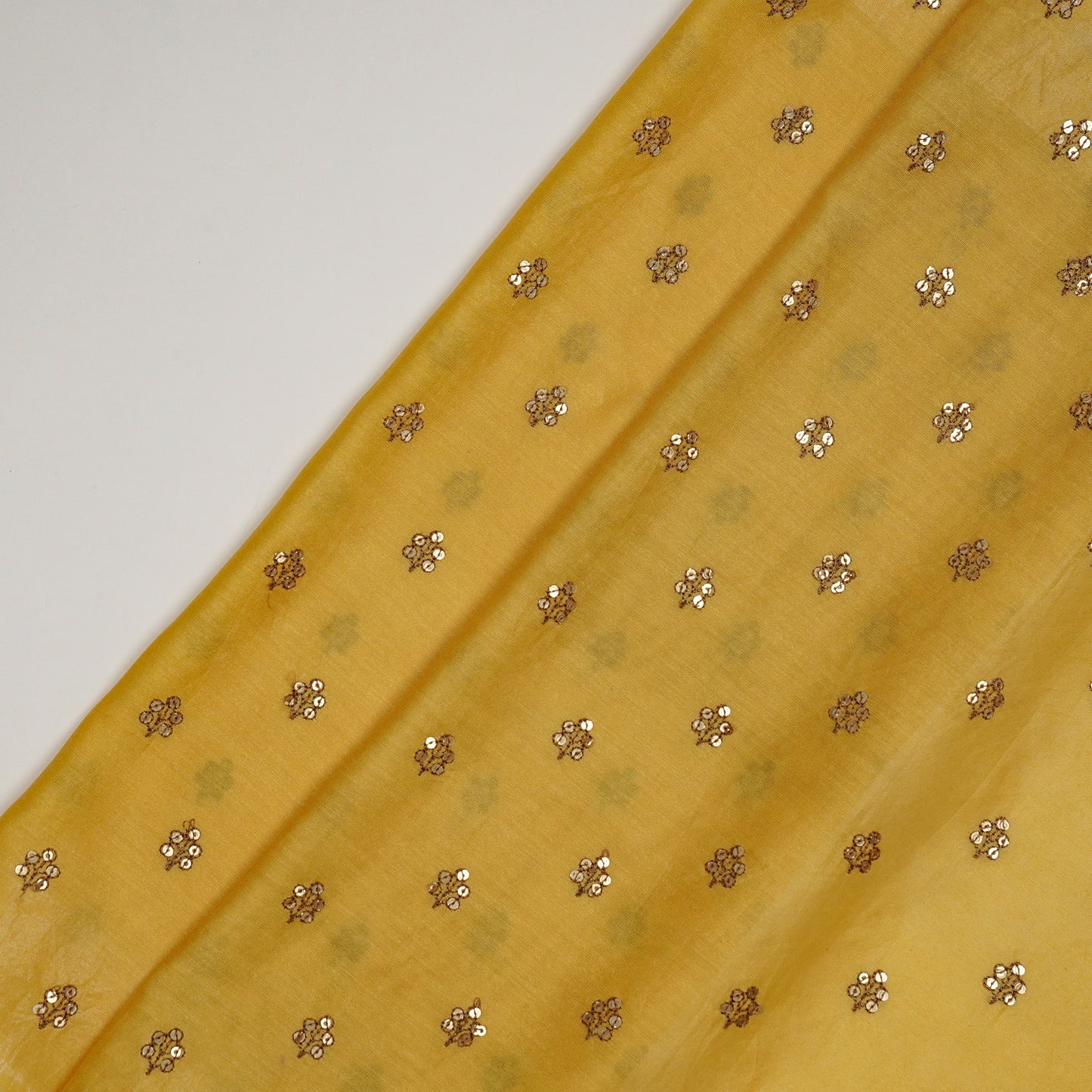 Kiraz Sequin Gold Chanderi Embroidered Fabric in Buti Pattern