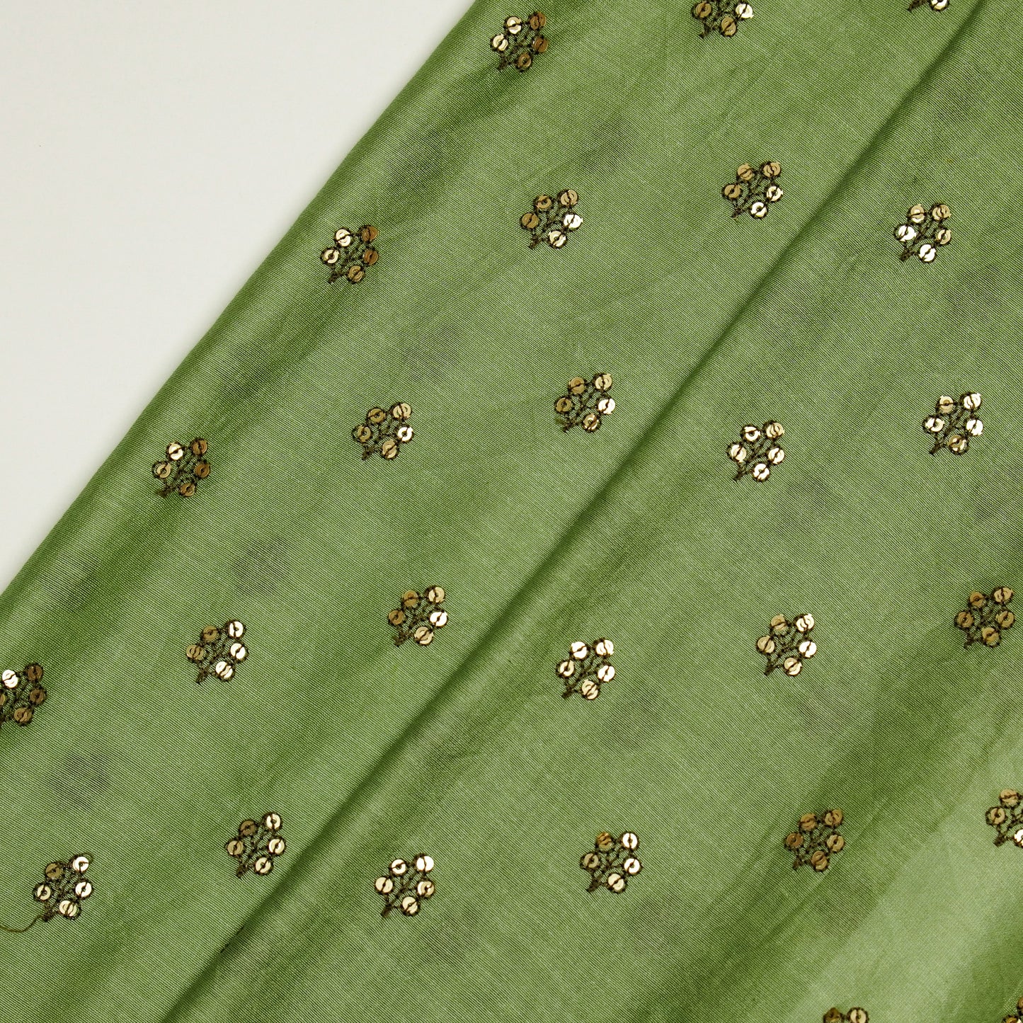 Kiraz Sequin Sea Green Chanderi Embroidered Fabric in Buti Pattern