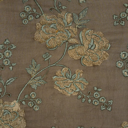 Huma Coffee Brown Viscose Georgette Embroidered Fabric in Jaal Pattern