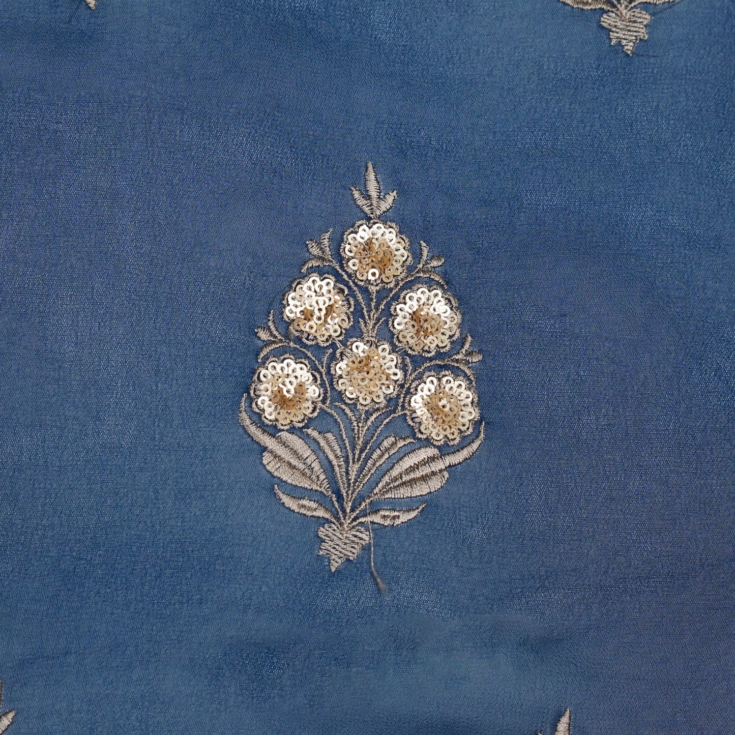 Abeeha Persian Blue Viscose Georgette Embroidered Fabric in Buta Pattern