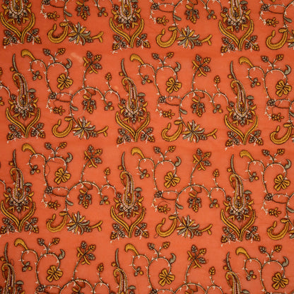 Beena Rust Viscose Georgette Embroidered Fabric in Jaal Pattern