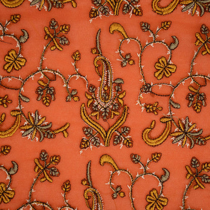 Beena Rust Viscose Georgette Embroidered Fabric in Jaal Pattern