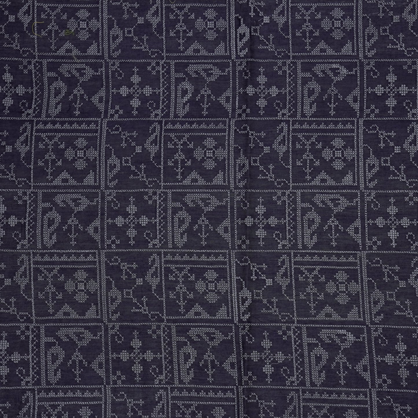 Seda Navy Blue Chanderi Embroidered Fabric in Jaal Pattern