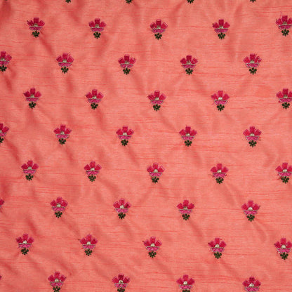 Trifla Gajari Viscose Raw Silk Embroidered Fabric in Buti