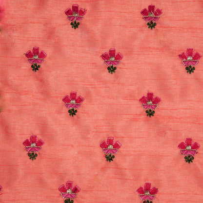 Trifla Gajari Viscose Raw Silk Embroidered Fabric in Buti