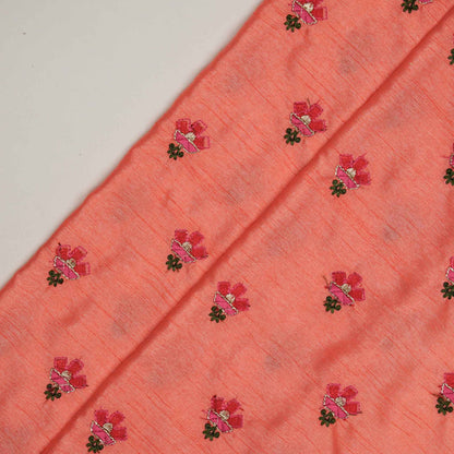 Trifla Gajari Viscose Raw Silk Embroidered Fabric in Buti