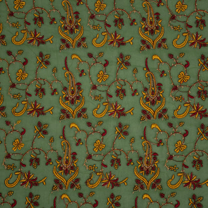 Beena  Leaf Green Viscose Georgette Embroidered Fabric in Jaal Pattern