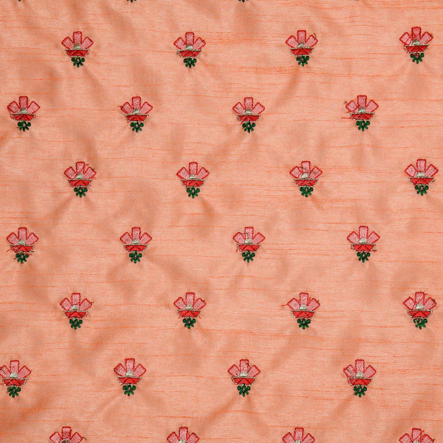 Trifla Light Peach Dola Silk Embroidered Fabric in Buti