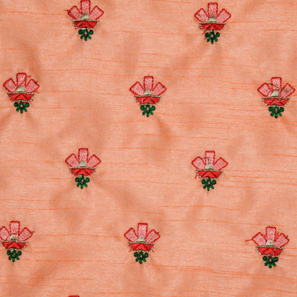 Trifla Light Peach Dola Silk Embroidered Fabric in Buti