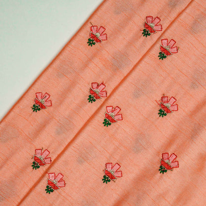 Trifla Light Peach Dola Silk Embroidered Fabric in Buti