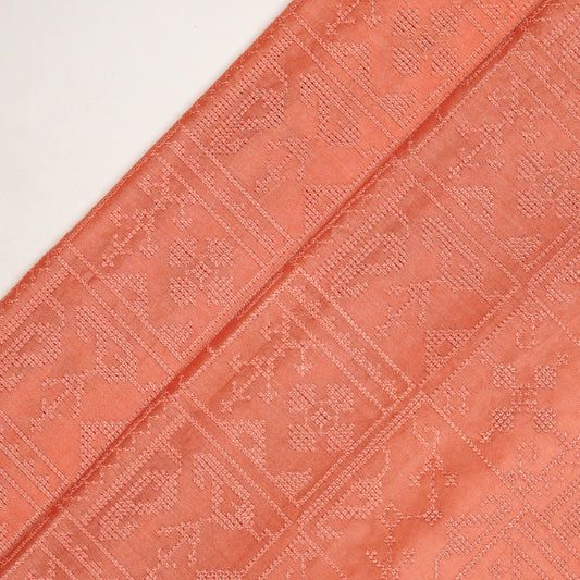 Seda Peach Chanderi Embroidered Fabric in Jaal Pattern