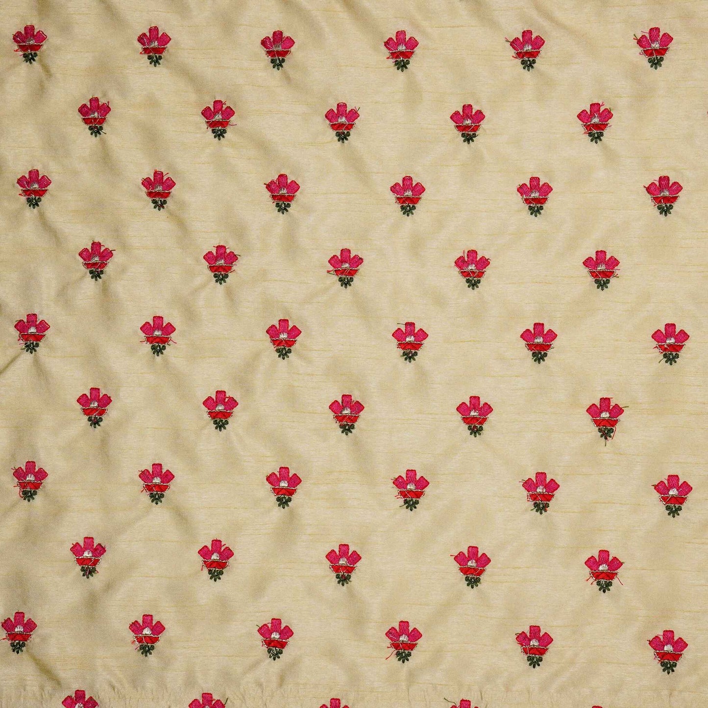 Trifla Cream Dola Silk Embroidered Fabric in Buti