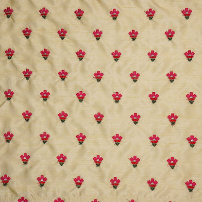 Trifla Cream Viscose Raw Silk Embroidered Fabric in Buti