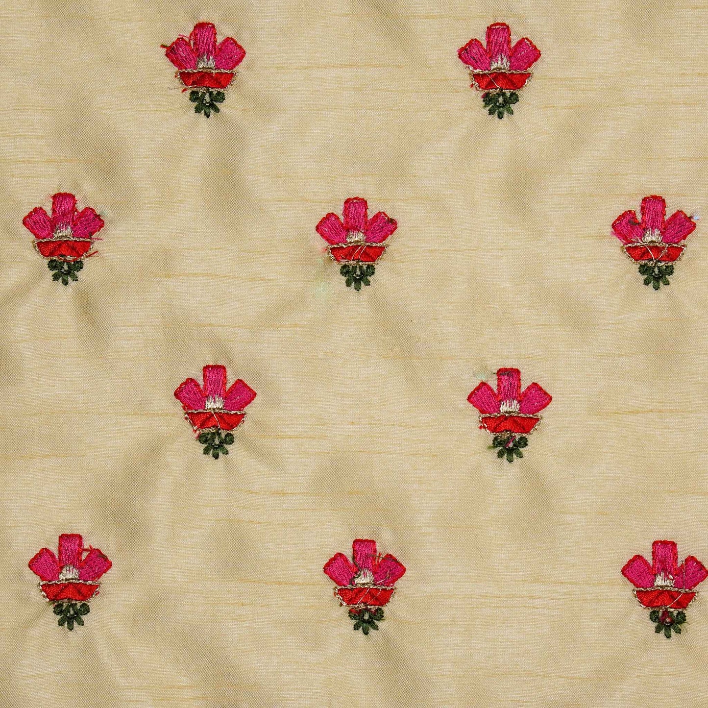 Trifla Cream Viscose Raw Silk Embroidered Fabric in Buti