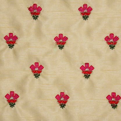 Trifla Cream Viscose Raw Silk Embroidered Fabric in Buti