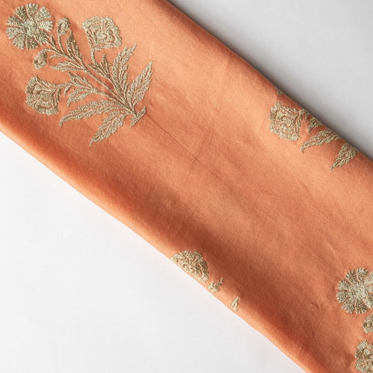 Kaveri Deep Peach Chanderi Embroidered Fabric in Buta Pattern