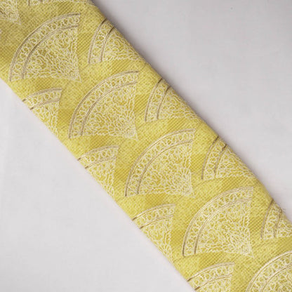 Wamika Lemon Semi Munga Kota Embroidered Fabric in Buta Pattern