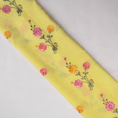 Hemangini Lemon Cotton Embroidered Fabric in Buta Pattern