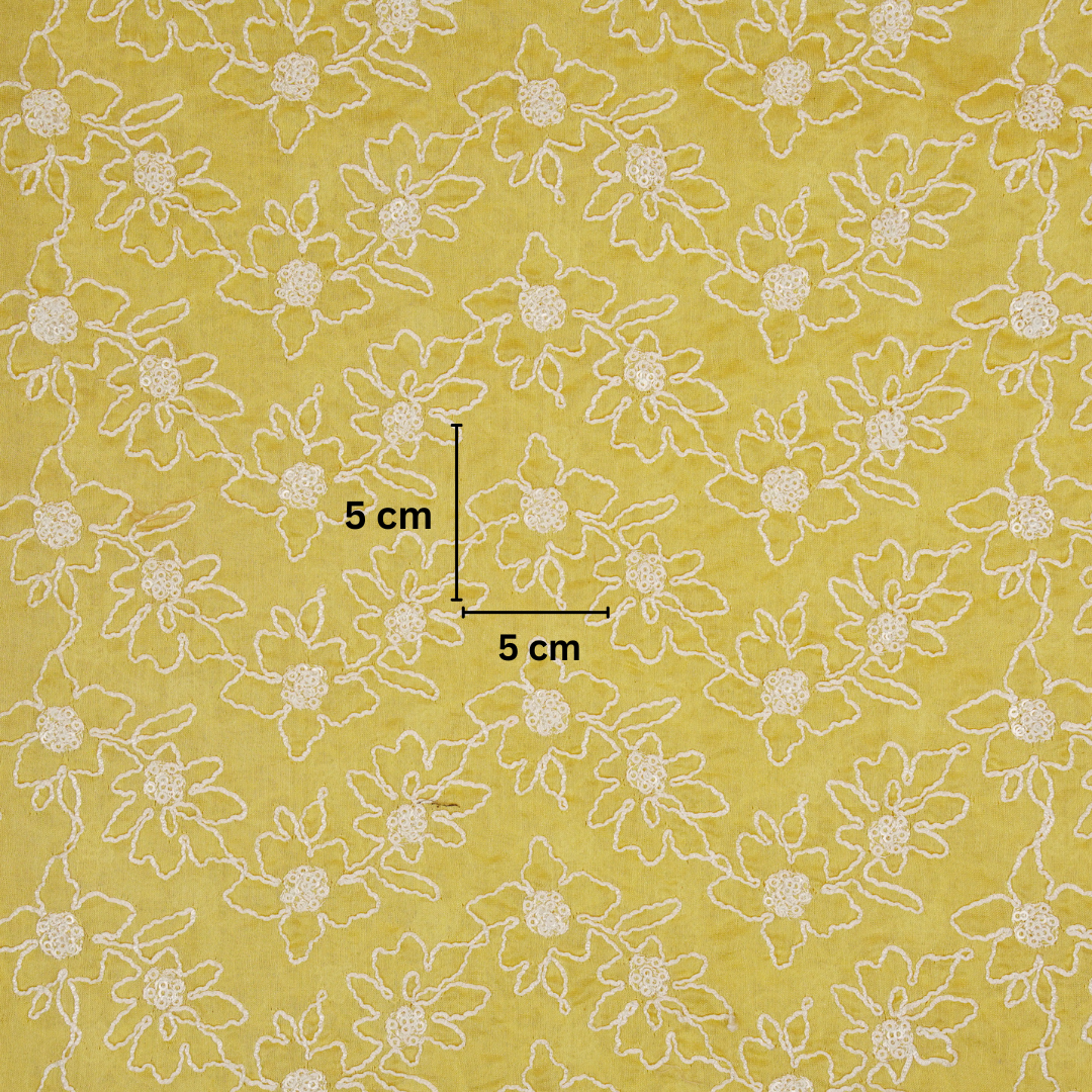 Vaanya Lemon Chanderi Embroidered Fabric in Jaal Pattern