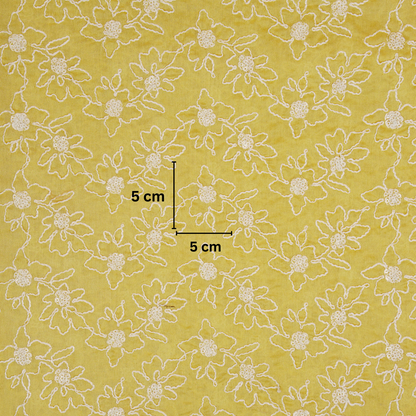 Vaanya Lemon Chanderi Embroidered Fabric in Jaal Pattern