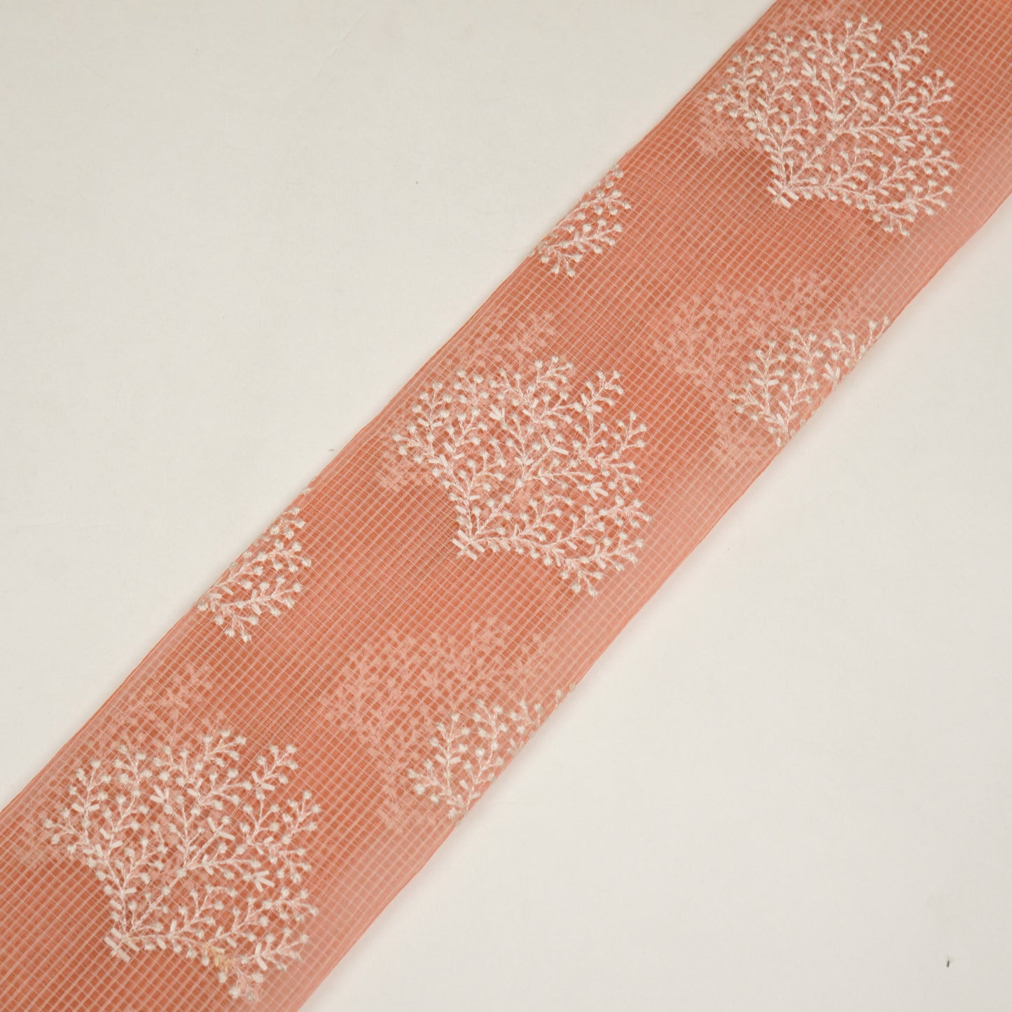 Triveni Light Peach Semi Munga Kota Embroidered Fabric in Buta Pattern