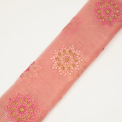 Namrata Light Peach Semi Munga Kota Embroidered Fabric in Buta Pattern