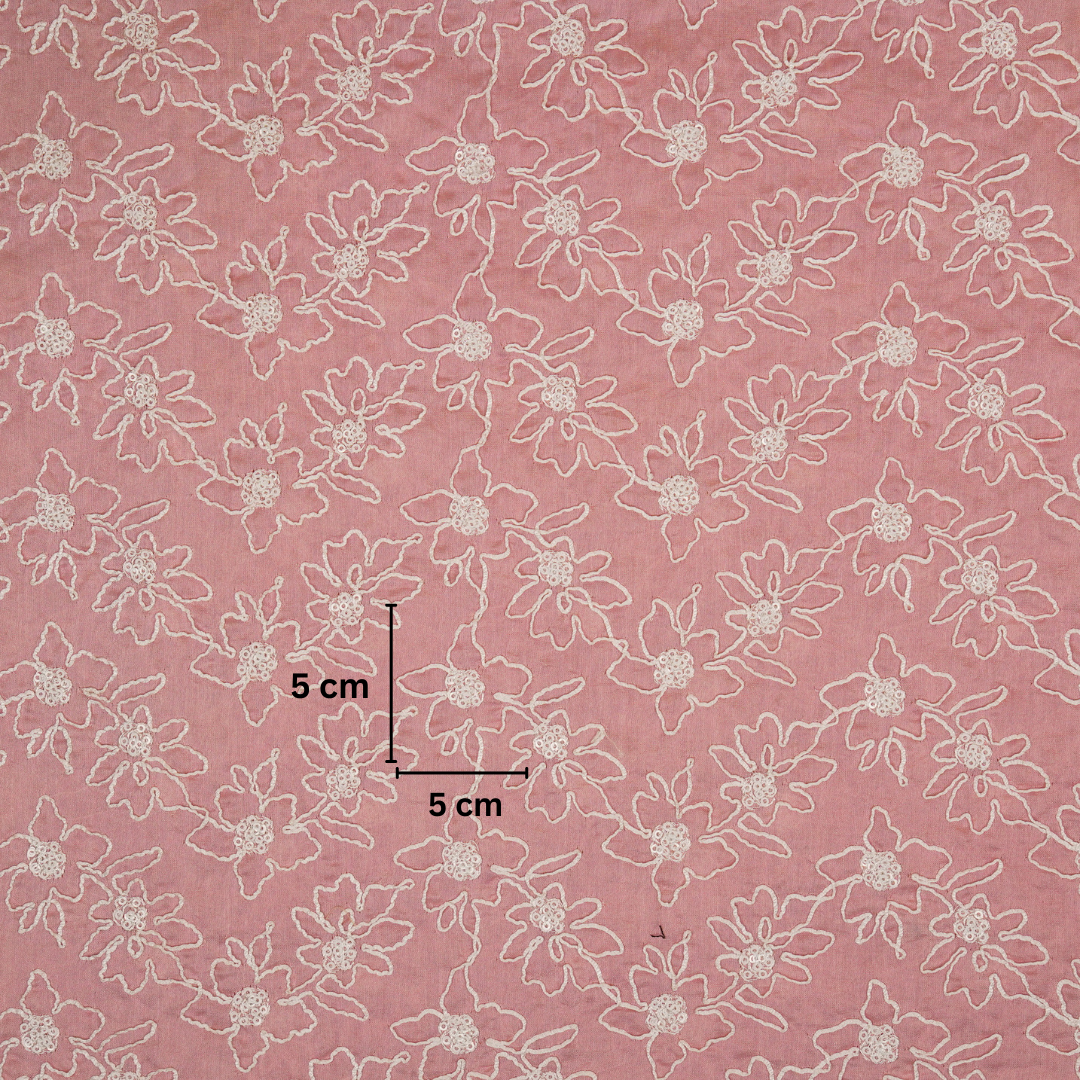 Vaanya Light Pink Chanderi Embroidered Fabric in Jaal Pattern