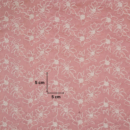 Vaanya Light Pink Chanderi Embroidered Fabric in Jaal Pattern