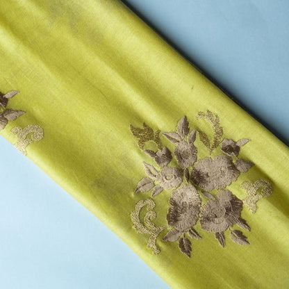 Nargis Lime Chanderi Embroidered Fabric in Buta Pattern