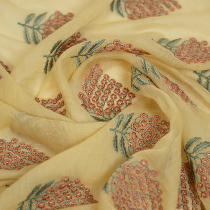 Saima Pale Mango Mul Chanderi Embroidered Fabric in Buta Pattern