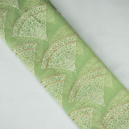 Wamika Sea Green Semi Munga Kota Embroidered Fabric in Buta Pattern