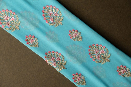 Shamsha Turquoise Viscose Georgette Embroidered Fabric in Buta Pattern