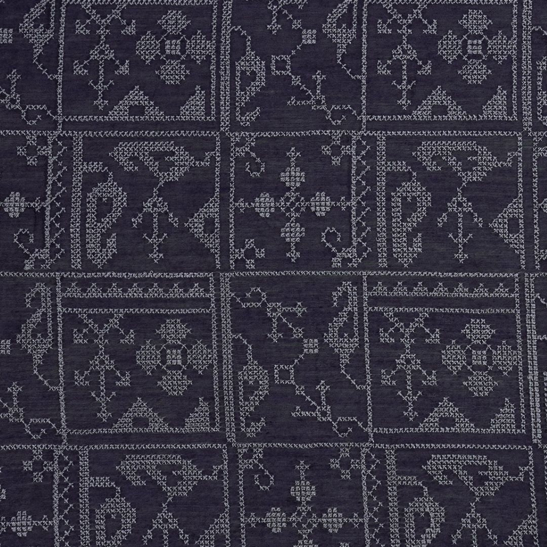 Seda Navy Blue Chanderi Embroidered Fabric in Jaal Pattern