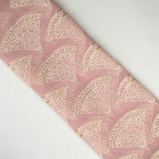 Wamika Pink Semi Munga Kota Embroidered Fabric in Buta Pattern